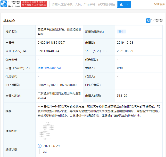 华为公开智能汽车专利 可提高舒适度